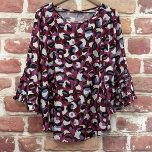 ISLE Melis Kozan Top Women's Medium Multicolor Abstract Casual Career Shirt